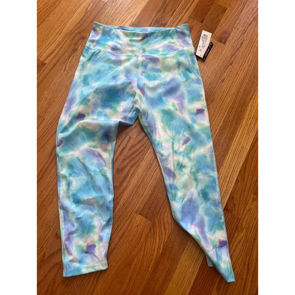 Nanette Lepore  Play Vista Blue Combo Compression leggings L NWT $58‎ watercolor